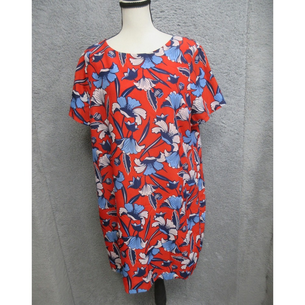 J Crew Floral Shift Dress Women 14 Red Short Sleeve‎ Lined Casual Garden Preppy